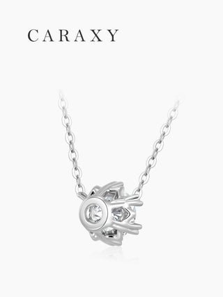 Back view of lab grown diamond solitaire necklace showing open gallery and 18K white gold setting