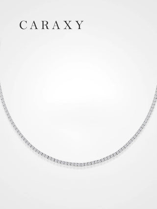 Front view of lab grown diamond tennis chain necklace with single-row diamond design.