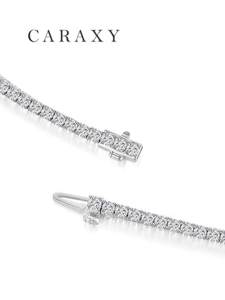 Close-up of lab grown diamond tennis necklace showing box clasp with double safety latches.