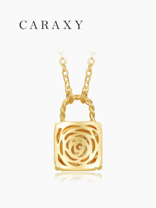 Diamond lock pendant necklace in 18K gold back view