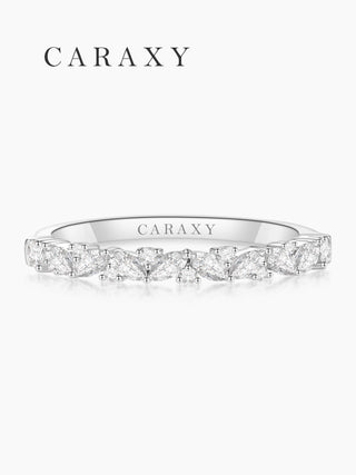 Front view of a leaf lab grown diamond wedding band with marquise and round stones