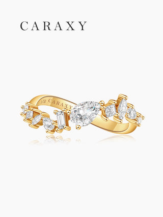 Mixed shape diamond fashion ring in 18K yellow gold.