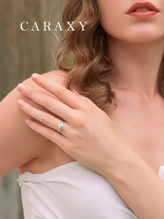 model wearing leaf inspired lab grown diamond ring