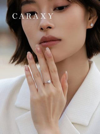 Lifestyle view of a model wearing a low profile minimalist lab-grown diamond ring.