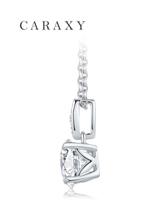 Side profile of a round lab-grown diamond solitaire pendant with an open setting