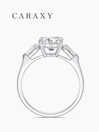 Side view of oval three-stone ring showcasing the open gallery.