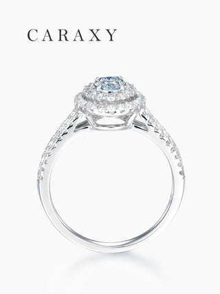 oval blue lab grown diamond ring side profile double halo