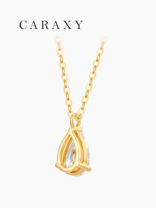 Back view of pear cut diamond necklace showing open gold gallery CARAXY.