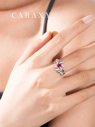 Lab created Pigeon Blood Ruby ring worn on hand, designed as a romantic gift for her.