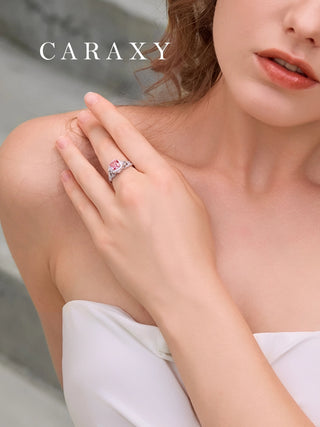 moedel wear pink diamond halo ring featuring detailed vine motif craftsmanship CARAXY