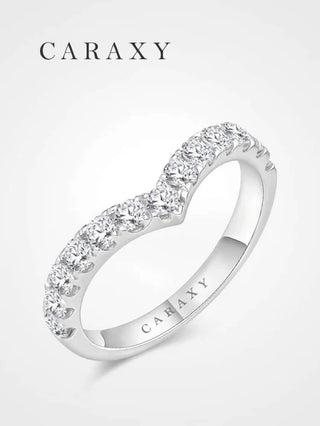 CARAXY Lab-Grown Diamond Pave Ring – 18K Gold Stackable Pinky Ring – V-Shaped Pave Diamond Band for Women.AJ004-W