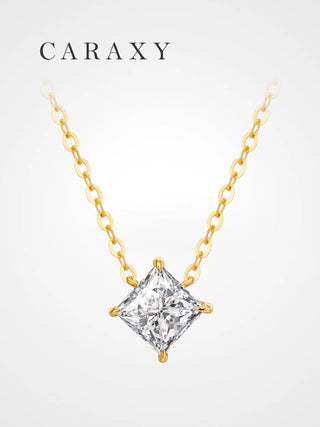princess cut four prong lab grown diamond necklace in 18K gold CARAXY
