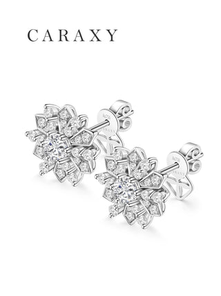 Pair of floral halo round lab-grown diamond stud earrings in 18K white gold