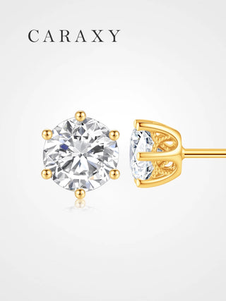 Round lab-grown diamond stud earrings in 18K yellow gold with a six-prong setting
