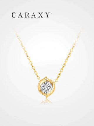 Seed-inspired 18K yellow gold necklace with a round lab-grown diamond pendant