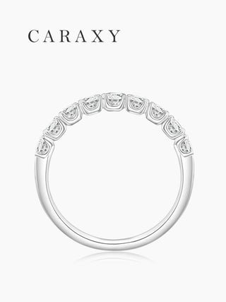 Side profile of a lab grown diamond half eternity band with shared-prong round diamonds
