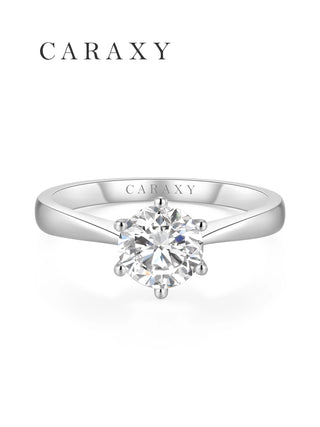 Top view of a 1.5-carat round diamond solitaire ring with a polished tapered band.