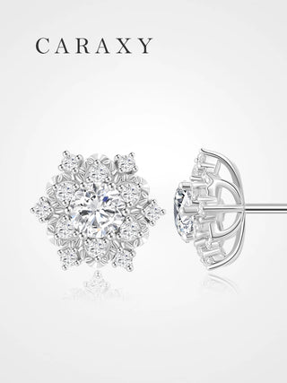 Snowflake floral lab grown diamond stud earrings in 18K white gold with a round center diamond.