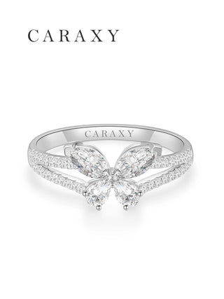Split shank butterfly diamond engagement ring detail view CARAXY