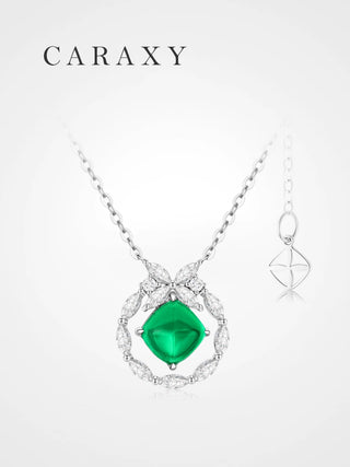 Sugarloaf emerald and lab grown diamond butterfly necklace in 18K white gold