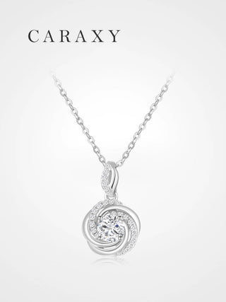 Swirl lab-grown diamond pendant necklace with round center diamond in white metal, front view