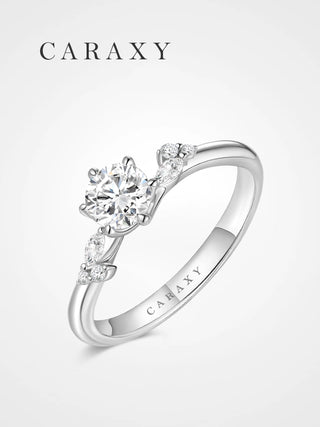 CARAXY leaf inspired three-stone lab grown diamond engagement ring