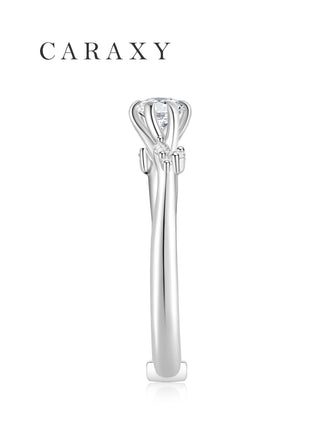 Side view of a tulip prong side stone ring showcasing the elegant petal-shaped setting.