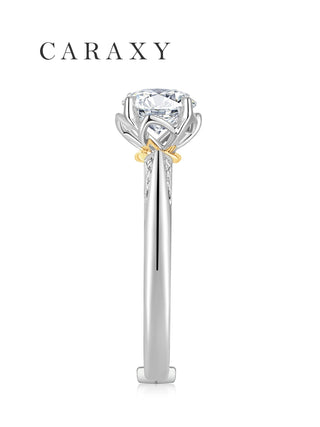 Side view of a floral ring showcasing the yellow gold rope detail and petal-shaped prongs.