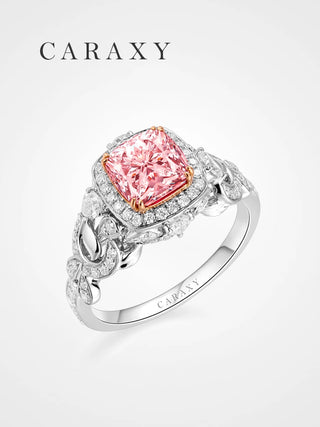 vintage pink cushion-cut lab grown diamond ring with floral vine band by CARAXY