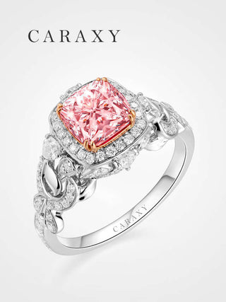 vintage pink cushion-cut lab grown diamond ring with floral vine band by CARAXY