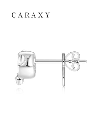 Side view of white gold cat diamond earrings with secure post backing.